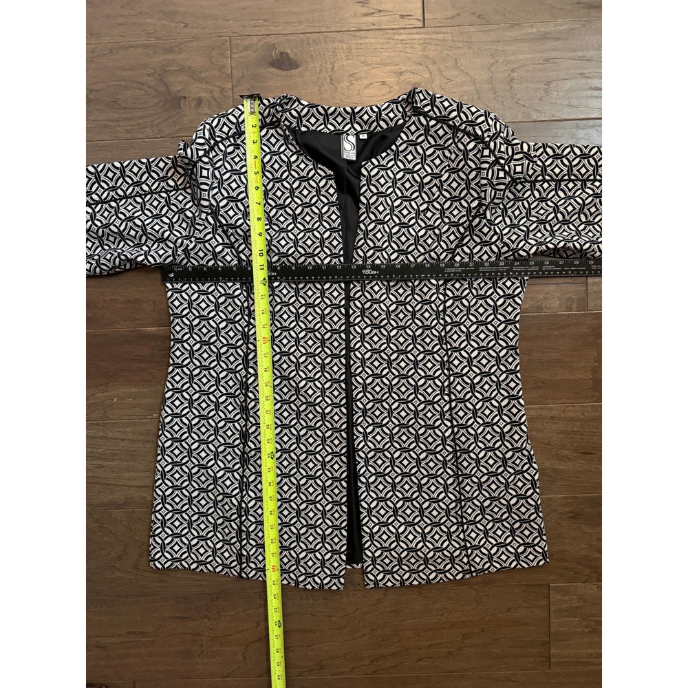 Silk Land Collection Woman Blazer 1X Black White Geometric Open Front 3/4 Sleeve - Picture 4 of 6